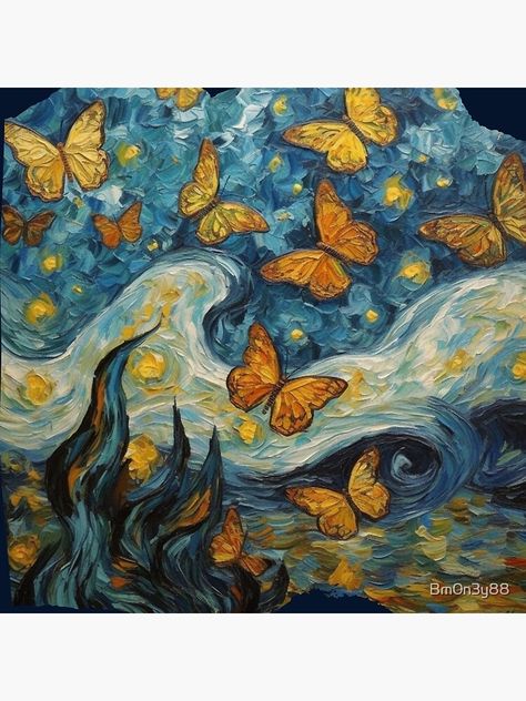 Famous Butterfly Painting, Aesthetic Butterfly Painting, Van Gogh Art Aesthetic, Van Gogh Butterfly, Start Night, Van Gogh Aesthetic, World Famous Paintings, Van Gogh Style, Philippine Art