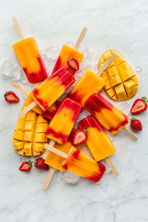 Strawberry Mango Popsicles - Choosing Chia Banana Cake Design, Banana Cake Mix Recipes, Cake Recipe With Box Cake, Making Strawberry Jam, Banana Cake Mix, Mango Popsicles, Strawberry Popsicles, Watermelon Popsicles, Recipes Banana