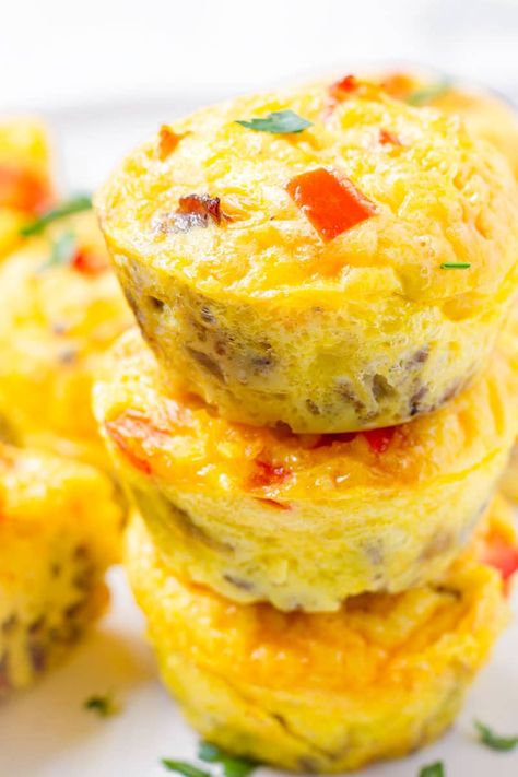 Red Pepper and Sausage Egg Muffins - Cooking For My Soul Sausage And Pepper Egg Bake, Sausage And Egg Muffins, R3 Recipes, Mini Egg Muffins, Scrambled Egg Muffins, Rv Recipes, Vacation Breakfast, Egg And Sausage, Sausage Egg Muffins