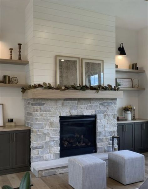 Floating Shelves By Fireplace, Built Ins Fireplace, Shelves Around Fireplace, Bookshelves Around Fireplace, Floating Shelves Living Room, Built In Shelves Living Room, Living Room Built Ins, Fireplace Shelves, Living Tv