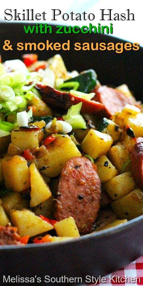 Potatoes And Sausage, Smoked Sausages, Veggie Skillet, Smoked Sausage Recipes, Southern Breakfast, Sausage Hash, Kielbasa Recipes, Cabbage And Sausage, Hash Recipe