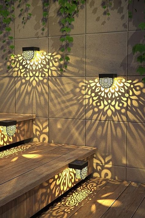 Check out this photo from cami wallace Lights For Pergola, Outdoor Lanterns Patio, Backyard Pathway, Courtyard Terrace, Solar Garden Decor, Solar Lantern Lights, Solar Fence Lights, Solar Deck Lights, Solar Lantern