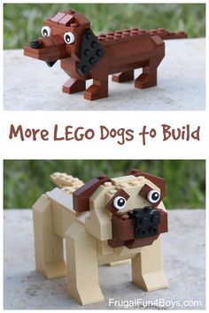 More LEGO Dogs to Build! Building instructions for a dachshund and a mastiff. Lego Dogs, Lego Dog, Minecraft Lego, Lego Challenge, Lego Club, Lego Diy, Lego Animals, Lego Activities, Dogs Breeds