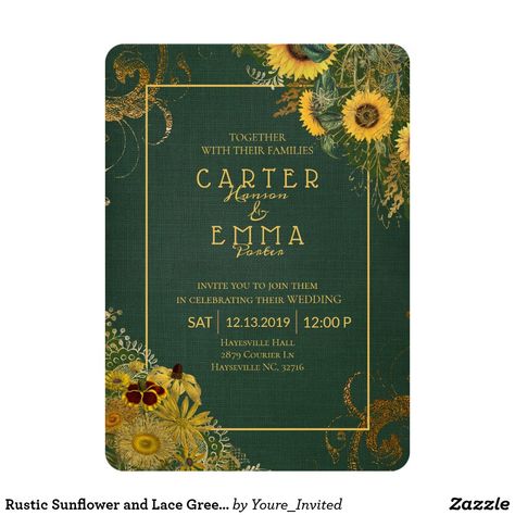 Green Country Wedding, Mustard Yellow Wedding, Hunter Green Wedding, Green Wedding Decorations, Forest Green Wedding, Sunflower Invitations, Yellow Wedding Invitations, Emerald Green Weddings, Country Wedding Invitations