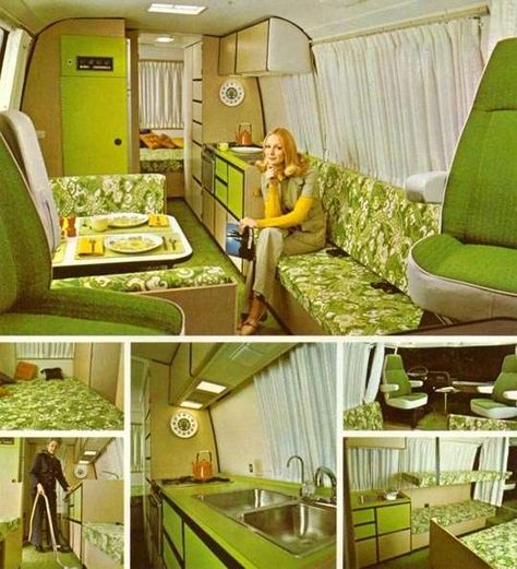 10 Totally Crazy & Totally Green RVs Motorhome Interior, Camping Vintage, Gmc Motorhome, Retro Caravan, Trailer Interior, Vintage Rv, 70s Decor, Vintage Caravans, Retro Campers