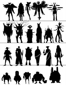 Silhouettes that show different size, shape, body proportion, costume, weapons and style. Character Silhouette, Person Silhouette, Expression Face, Silhouette Sketch, Character Design Challenge, Silhouette Pictures, Thumbnail Sketches, Character Design Sketches, Male Character