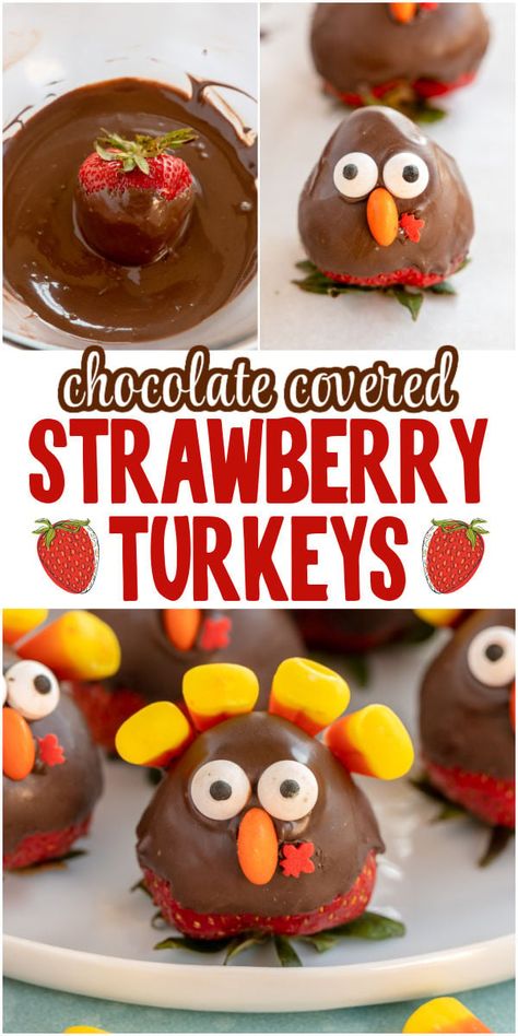 Chocolate Covered Strawberry Turkeys With Pretzels, Fun Kids Thanksgiving Food, Thanksgiving Themed Chocolate Covered Strawberries, Turkey Themed Appetizers, Easy Desserts For Potluck, Thanksgiving Kids Desserts, Chocolate Dipped Strawberries Turkey, Desert Thanksgiving, Thanksgiving Strawberries