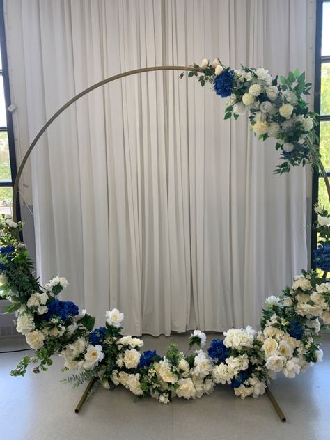 Royal Blue Wedding Arch Ideas, Midnight Blue Wedding, Royal Blue Wedding Theme, Blue And White Curtains, Blue Silver Weddings, White Wedding Arch, Blue Green Wedding, Floral Arches, Diy Wedding Arch