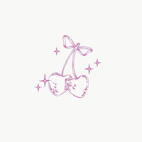 Line Art Flowers Tattoo, Pink Cherry Tattoo, Cherry Ribbon Tattoo, Coquette Tattoo Ideas, Valentine Tattoo Ideas, Coquette Doodles, Dibujos Coquette, Girly Tattoo Ideas, Cute Girly Tattoos