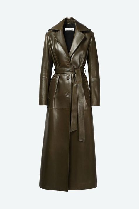 Brown Outerwear Outfit, Trend Coat, Brown Things, Dressy Hats, Brown Leather Coat, Long Leather Coat, Coat Trends, Autumn Wardrobe, Leather Trench