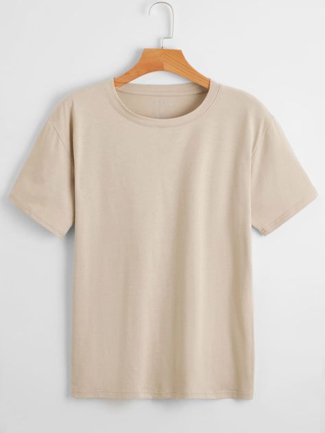 Plain Tshirt Outfit, Plain Tee Shirts, Tan T Shirt, Baggy Tops, Drop Shoulder Tee, Plain Tees, Round Neck Tees, Plain Tshirt, Tshirt Outfits