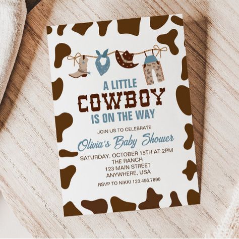 Western Cowboy Blue Plaid Baby Shower Invitation Baby Boy Western Shower Ideas, Cow Themed Baby Shower Ideas Boy, A Little Cowboy Is On His Way, Western Themed Baby Shower Ideas, Little Cowboy Baby Shower Ideas, Western Baby Shower Ideas For Boys, Cowboy Baby Shower Ideas, Western Baby Shower Ideas, Cowboy Baby Shower Theme