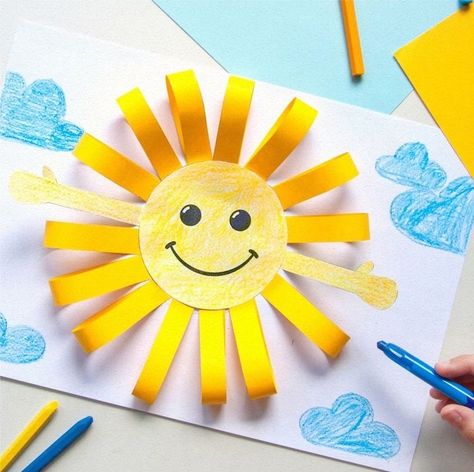 ♥ Crafts For Kids Construction Paper, Cut And Paste Crafts, Printable Crafts For Kids, Sun Craft, Couronne Diy, Tata Surya, August Crafts, Kids Construction, Sun Crafts