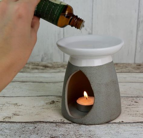 Candle Holder Ceramic, Ceramic Oil Burner, Lamp Ceramic, Grey Ceramics, Ceramic Candle Holders, Oil Burner, Ceramic Candle, Oil Burners, Aromatherapy Candles