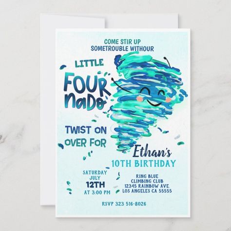 Fournado Invitation  Zazzle Bday Invitations, Fourth Birthday, Second Birthday, Birthday Numbers, Boy Birthday Parties, Boy Party, 10th Birthday, 2nd Birthday Parties, Fathers Day Cards