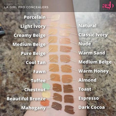 LA GIRL Pro Conceal swatches La Girl Concealer, Concealer Swatches, Green Corrector, La Girl Pro Concealer, Liquid Contour, Pro Concealer, Hd Makeup, Covering Dark Circles, Concealer For Dark Circles