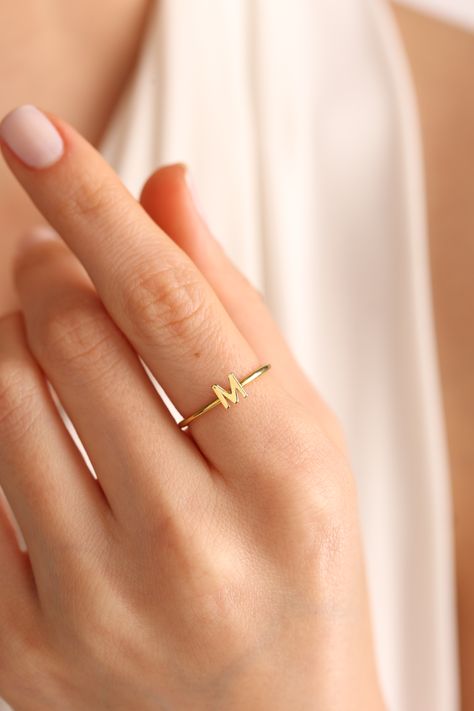 Daily Initial Ring, Gold Letter Ring, Gold Dainty Ring, Tiny Initial Ring, Personalized Ring, Customized Ring, Name Ring, Mother's Day Gift Initial Ring Gold, Gold Dainty Ring, Gold Initial Ring, Ring Name, Name Ring, Special Necklace, Letter Ring, Name Rings, Gold Name Necklace