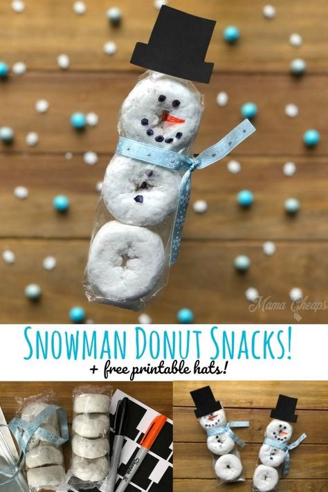 Perfect winter themed treat!! Easy Donut Snowman Snacks + Printable Hats https://www.mamacheaps.com/2019/01/easy-donut-snowman-snacks-printable-hats.html Donut Snowman, Snowman Snacks, Snowman Donuts, Classroom Snacks, Christmas Crafts Snowman, Snowman Treats, Winter Snack, School Christmas Party, Snowman Party