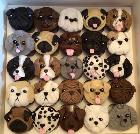 Liam would love these doggy cupcakes Cupcake Receptek, Cupcakes Bonitos, Puppy Cupcakes, Dog Cupcakes, Puppy Cake, Animal Cupcakes, Animal Cakes, Dog Cakes, Cupcake Designs