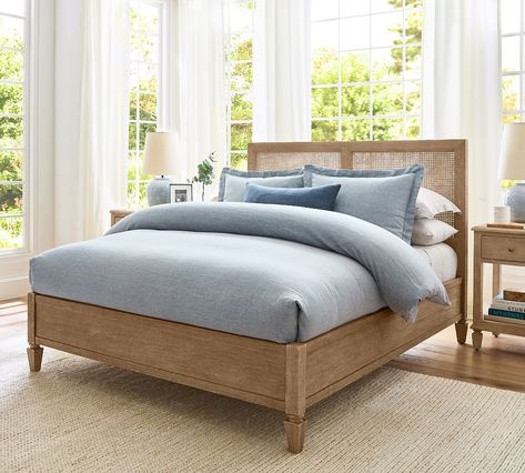 Sausalito Cane Bed | Pottery Barn (US) Pottery Barn Sausalito, Wooden Bedroom Furniture, Cane Bed, Bed Wooden, Wooden Beds, Wide Dresser, Bed King, Wooden Bedroom, Bed Queen