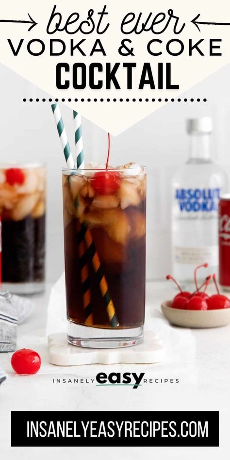 Diet Coke Party, Coke Cocktails, Vodka Coke, Fruity Summer Drinks, How To Make Vodka, Easy Cocktail Recipe, Easy Mixed Drinks, Cocktail Experience, Coke Drink