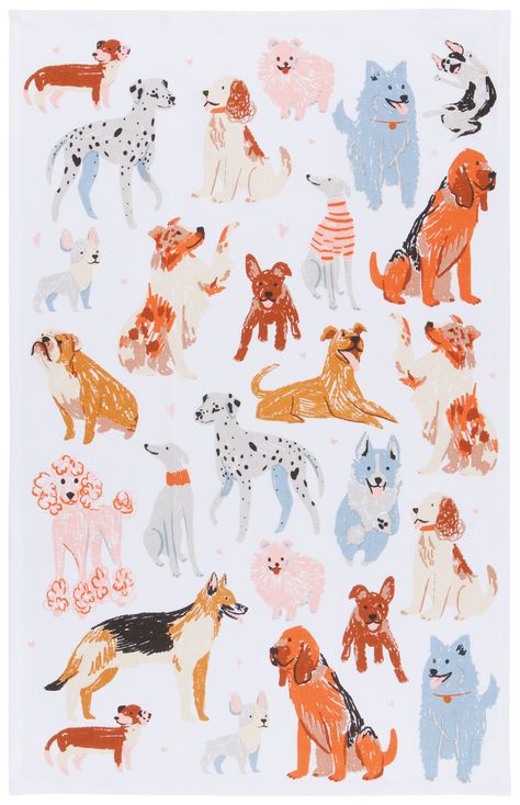 강아지 그림, Dog Illustration, Dog Pattern, Playful Design, Dog Art, Tea Towel, Puppy Love, Tea Towels, Animal Art