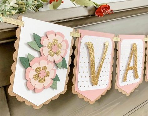 Baby Shower Banner Girl, Cricut Banner, Perlengkapan Bayi Diy, Baby Name Banners, Diy Birthday Banner, Paper Flower Garlands, Spring Banner, Gold Banner