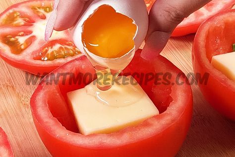 CLICK HERE AND WATCH THE VIDEO - STUFFED TOMATO WITH EGG Egg Stuffed Tomato, Lent Meals, Baked Tomato Recipes, Stuffed Tomato, Mediterranean Breakfast, Stuffed Tomatoes, Lent Recipes, Baked Tomatoes, Egg Dishes