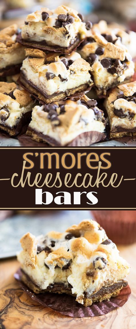 S'mores Cheesecake Bars • My Evil Twin's Kitchen Cheesecake Bar, Cheesecake Bar Recipes, Chocolate Chip Cheesecake, Savory Cakes, S'mores Bar, Melting Chocolate Chips, S'mores, Bars Recipe, Cheesecake Bars