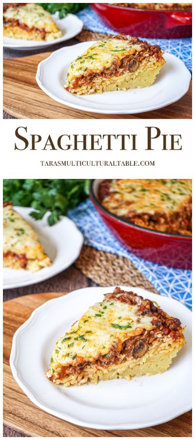 Spaghetti Pie Spaghetti Pie With Ricotta, Spaghetti Pie Recipe, Mushroom Meat, Spaghetti Pie Recipes, Cold Pasta Dishes, Spaghetti With Ground Beef, Work Recipes, Spaghetti Pie, Savory Recipe