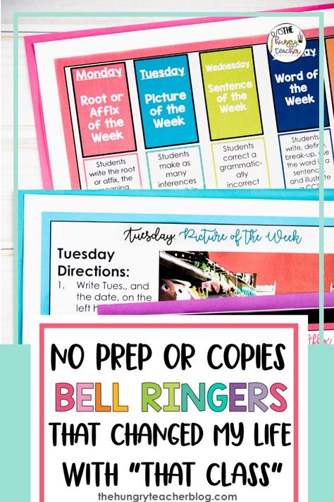 Bell Ringers: How They Changed My Life and Why I Can't Live Without Them - The Hungry Teacher Math Bell Ringers, Science Bell Ringers, Ela Bell Ringers, 8th Grade English, 5th Grade Ela, Teacher Favorites, 6th Grade Reading, 7th Grade Ela, 8th Grade Ela