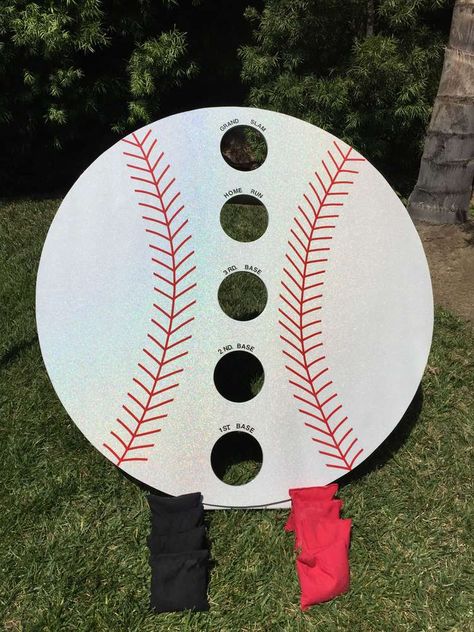 Baseball Theme Birthday Party Activities, Cricut Baseball Party Decorations, Baseball Party Ideas For Adults, Baseball Decorations Party Ideas, Baseball Birthday Party Activities, Baseball Birthday Activities, Softball Themed Birthday Party Games, Baseball Party Decorations Diy, Baseball Birthday Games