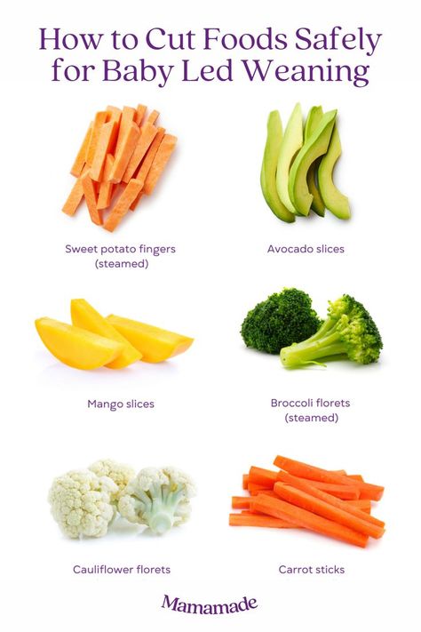 Image showcasing sweet potato fingers, avocado slices, mango slices, broccoli florets, cauliflower florets and carrot sticks. Easy Blw Meals 6 Month Old, 6 Month Old Baby Led Weaning, Meals For 7 Month Old Baby, 7 Month Old Food Ideas, Baby Led Weaning First Foods 6 Months, Baby Led Weaning 7 Months, 7 Month Old Baby Food, Baby Weaning Foods, Baby Led Weaning First Foods