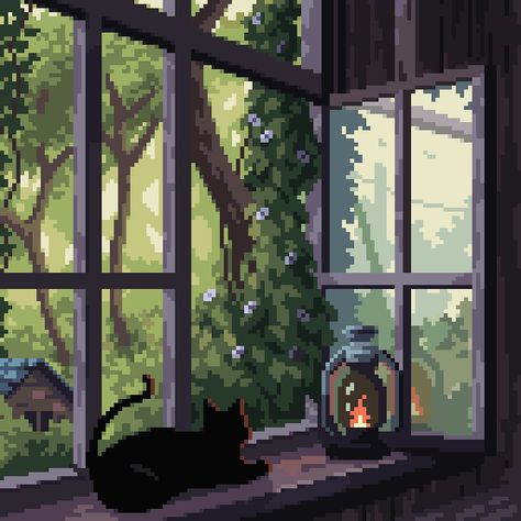 Pixel Art Journey en X: "Resting by the cabin window. #pixelart https://t.co/qslRW8hCqF" / X Pixel Art Landscape, Piskel Art, Pixel Art Background, Arte 8 Bits, 8bit Art, Cool Pixel Art, Pix Art, Cute Desktop Wallpaper, Pixel Art Games