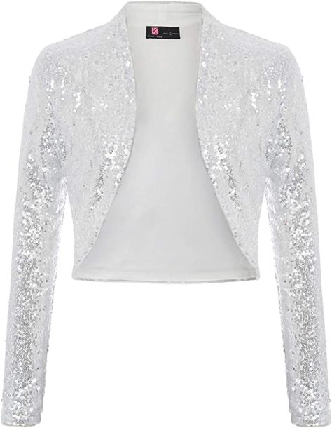 Glitter Jacket, Long Sleeve Shrug, Shrug For Dresses, Open Front Blazer, Sequin Jacket, فستان سهرة, Bolero Jacket, Silver Sequin, Amazon Women