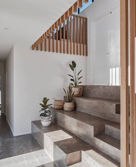 J E S S   O ' S H E A on Instagram: “|| Absolutely in love with these split level concrete steps by @zephyr.industries 🖤 And the detailing of the timber balustrading 🖤 Serious…” Split Level House, Hallway Design, Concrete Steps, Split Level, House And Home Magazine, Luxury Real Estate, Modern Architecture, Luxury Homes, Building A House