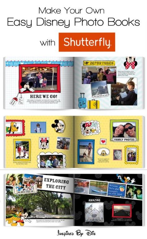 New Disney Themed Photo Books from Shutterfly Disney Photo Album Ideas, Photo Book Layouts, Disney Photo Book, Photo Book Ideas, Disneyland Scrapbook, Disney Road Trip, Freebie Ideas, Shutterfly Photo Book, Travel Book Layout