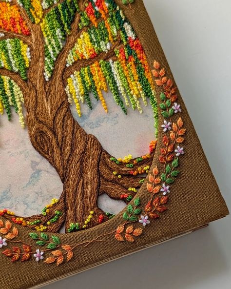 Willow tree. 🍂 After a week of heavy rain and flooding, I’m hoping for better weather soon. Stay safe, everyone. ☔ #handembroidery #autumn #fall #embroidery #journal #bookcover Embroidery Willow Tree, Willow Tree Embroidery, Rain Embroidery, Willow Embroidery, Embroidered Journal, Embroidery Journal, Flower Jacket, Stay Safe Everyone, Fall Embroidery