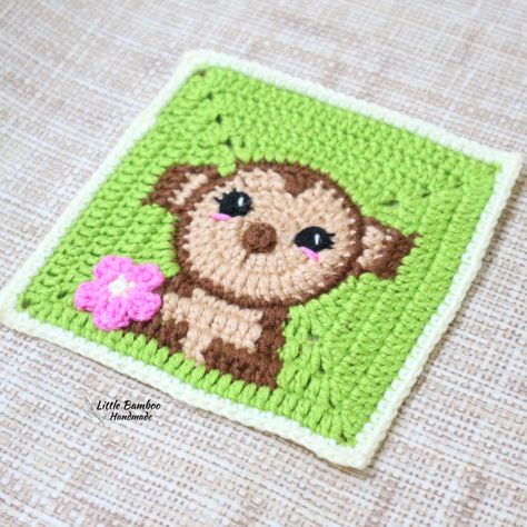 Monkey Granny Square Crochet pattern by Little Bamboo Handmade Monkey Granny Square, Knitting Christmas, Square Crochet Pattern, Bamboo Pattern, Square Crochet, Granny Square Crochet Pattern, Christmas Knitting, Granny Square, Crochet Pattern