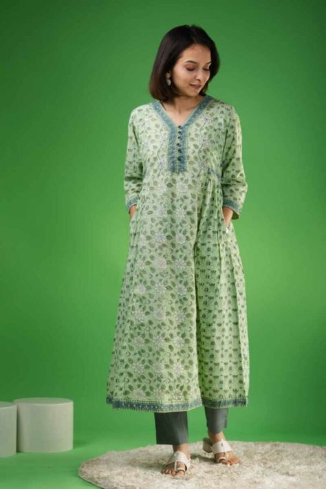 Buy On-demand VCR117 Kirati Block Print Straight Kurta Online | Kessa Long Kurtas, Simple Kurta Designs, Kurta Dress, A Line Kurta, Traditional Indian Outfits, Stylish Summer Outfits, Suit Design, Straight Kurta, Shades Of Turquoise