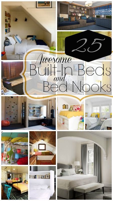 Looking for some new ideas for bedrooms? Add a built-in bed or create a cozy bed nook in your attic. Check out these inspiring bedrooms for more ideas! Kids Bed Shelves, Twin Bed Nook Built Ins, Loft Bed Nook, Built In Twin Bed Nook, Small Nook Ideas Bedroom Closet, Nook Bed Ideas, Bed In Alcove Ideas, Built In Bed And Desk, Sleeping Nook Bedroom Ideas