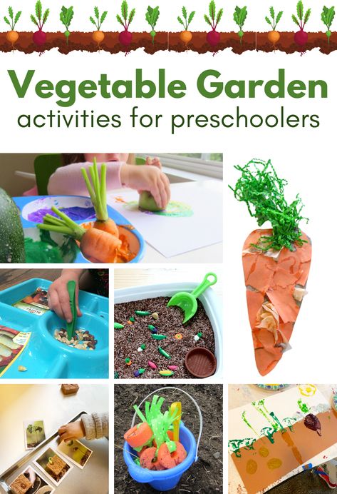 Vegetable Garden Activities For Preschoolers - No Time For Flash Cards Plant Life Cycles, Creative Curriculum Preschool, Vegetable Crafts, Daycare Themes, Preschool Garden, Preschool Stem, Garden Activities, Vegetable Farming, Activities For Preschoolers