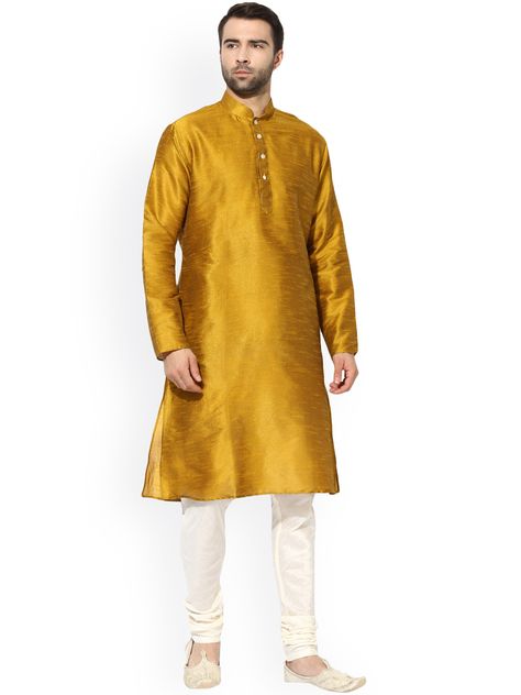 KISAH Men Yellow & Cream-Coloured Self Design Kurta with Pyjamas - | 879 Design Kurta, Sherwani For Men, Kurta Pajama, Yellow Cream, Trendy Clothes, Self Design, Clothing Brands, Kurta Designs, 1 Place