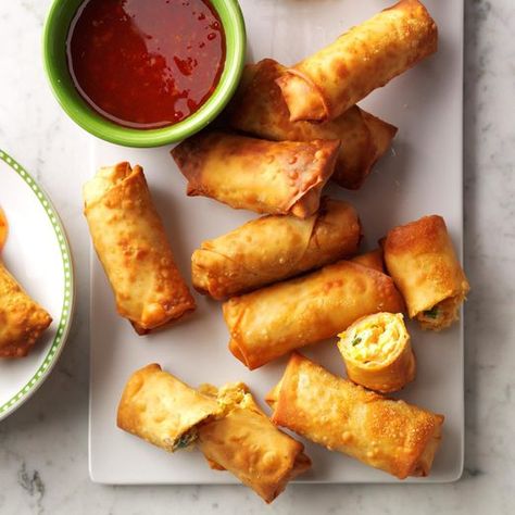 Buffalo Chicken Egg Rolls Recipe: How to Make It Fried Spring Rolls, Chicken Spring Rolls, Chicken Egg Rolls, Buckeye Nation, Make Ahead Appetizers, Spring Roll Recipe, Egg Roll Recipes, Coleslaw Mix, Potluck Recipes