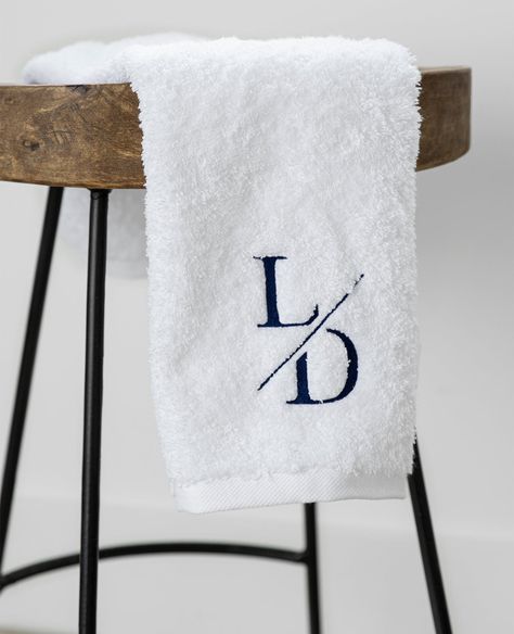 Embroidery Towels Bath, Monogram Embroidery Letters, Monogrammed Towels, Towel Embroidery Designs, Monogrammed Hand Towels, Navy Embroidery, Monogram Towels, Towel Embroidery, Gray Towels