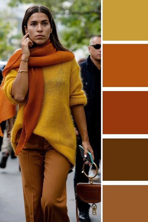 Mustard Yellow Fall Outfits Women, Mustard Turtleneck Outfits, Fall 2024 Color Trends Fashion, Deep Autumn Spring Outfits, Teal Color Combinations Outfits, Camel Color Outfits, Travel Tennessee, Orange Trousers, Mustard Yellow Outfit