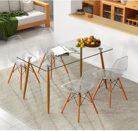 $259.99 Modern Glass Dining Table, Glass Kitchen Tables, Dining Table Set For 4, Kitchen Table And Chairs, Glass Dining Table Set, Glass Dining Room Table, Modern Kitchen Tables, Plastic Dining Chairs, Dining Room Table Set