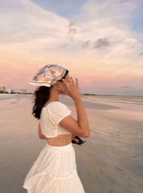 Beach Headscarf, One Size Summer Beach Headscarf, Bohemian Beach Headscarf One Size, Spring Beach Headscarf, Satin Head Scarf Beach, Spring Beach Pink Headscarf, White Two Piece, Beach Pictures Poses, Beach Birthday