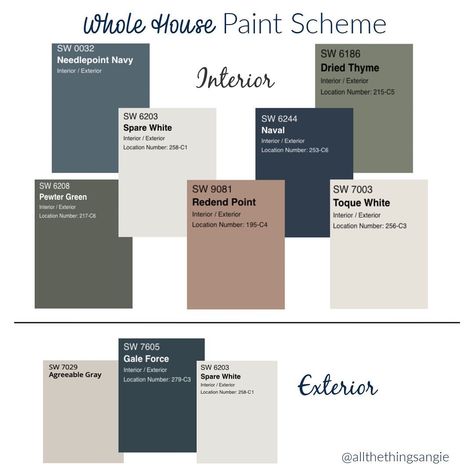 I’m going to preface this by saying I will probably not use every one of these colors in one house, I realize there’s a lot going on here… | Instagram Colors That Go With Redend Point, House Pallete Color Palettes, Open Concept Color Scheme, Redend Point Bedroom, Whole House Paint Scheme 2023, Color Schemes For The Home Exterior, Redend Point Color Palette, Paint Pallets For Home Color Schemes, 2023 Exterior House Colors