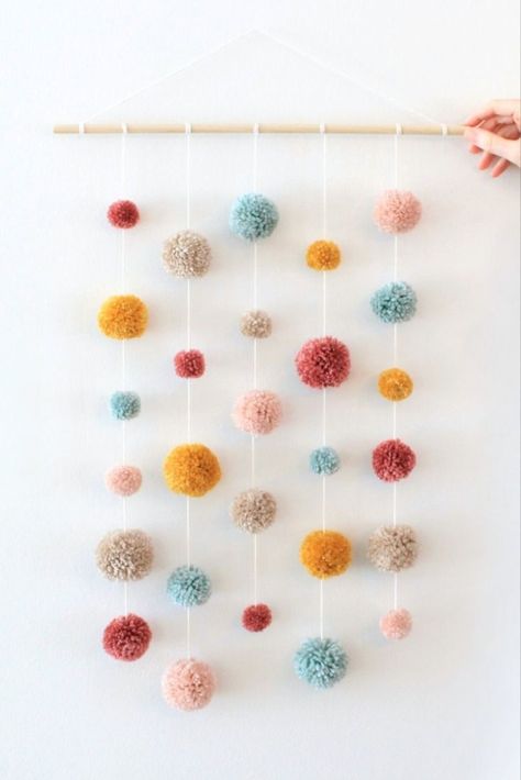 Pom Pom Wall Hanging, Pom Pom Wall, 14th Birthday Party Ideas, Yarn Wall Art, Diy Pom Pom, Handmade Yarn, Pom Pom Crafts, Yarn Pom Pom, 14th Birthday